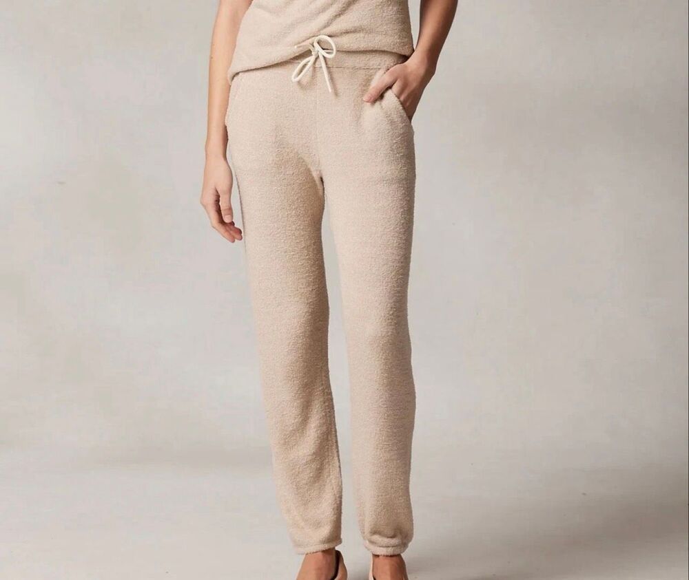 Kashwere Women's Drawstring Waist Straight Pull-On Jogger Pants oatmeal S NWT